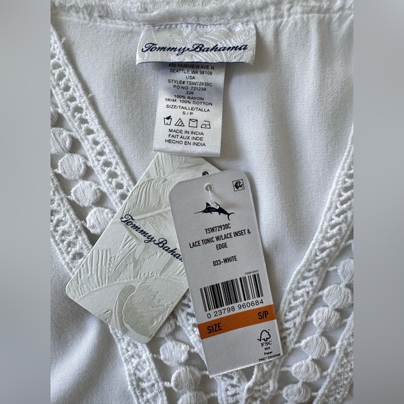 NEW Tommy Bahama Crochet Lace Trim Oversized Swim Cover-Up Tunic Size S White - Picture 10 of 10